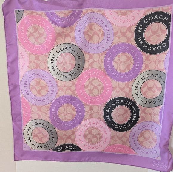 Coach Pastel Lavender and Pink Logo Silk Scarf - Picture 3 of 3